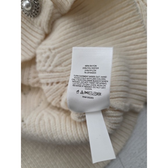 Express Cream Jeweled Buttons Square Neck Cable Knit Sweater Top XL - Picture 10 of 11